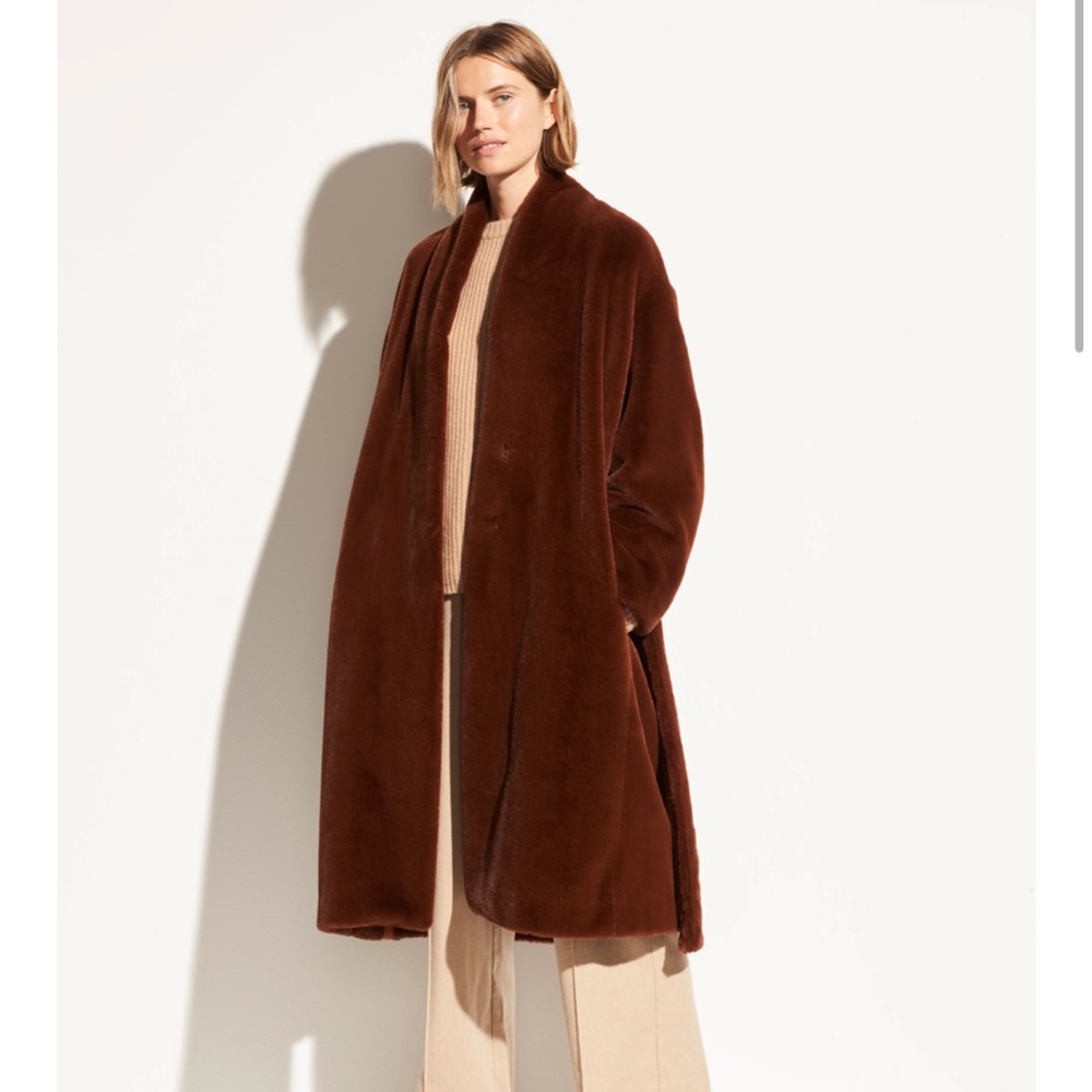 Vince long plush coat- mahogany